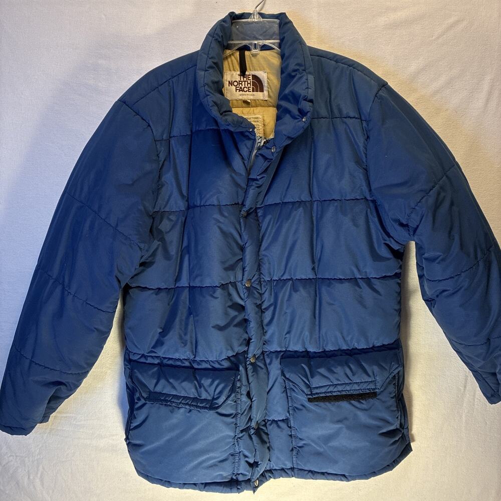 VTG The North Face Down Jacket XL Blue-BROWN Made In The USA Label 70s TALON ZIP